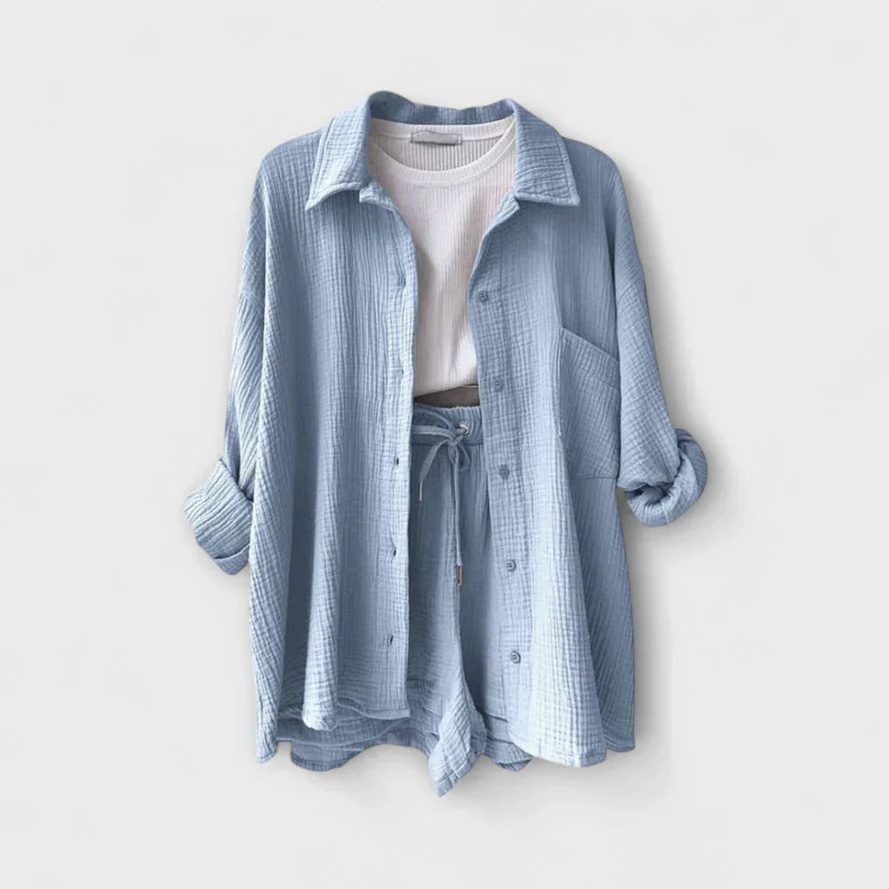 VANESSA 2-PIECE BUTTON UP AND SHORTS SET