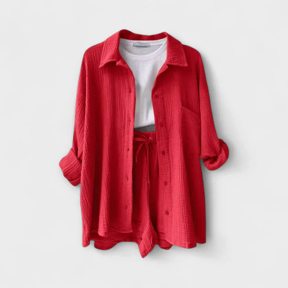 VANESSA 2-PIECE BUTTON UP AND SHORTS SET