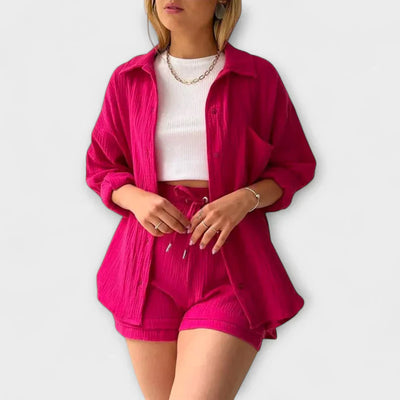 VANESSA 2-PIECE BUTTON UP AND SHORTS SET