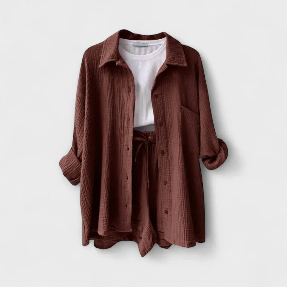 VANESSA 2-PIECE BUTTON UP AND SHORTS SET