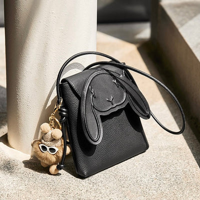 Rabbit Genuine Leather Mini Crossbody Phone Bag